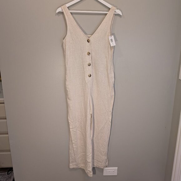 TopShop Button-Up Wide Leg Cotton Jumpsuit Beachy Lounge Picnic Casual - Size S - Picture 2 of 9
